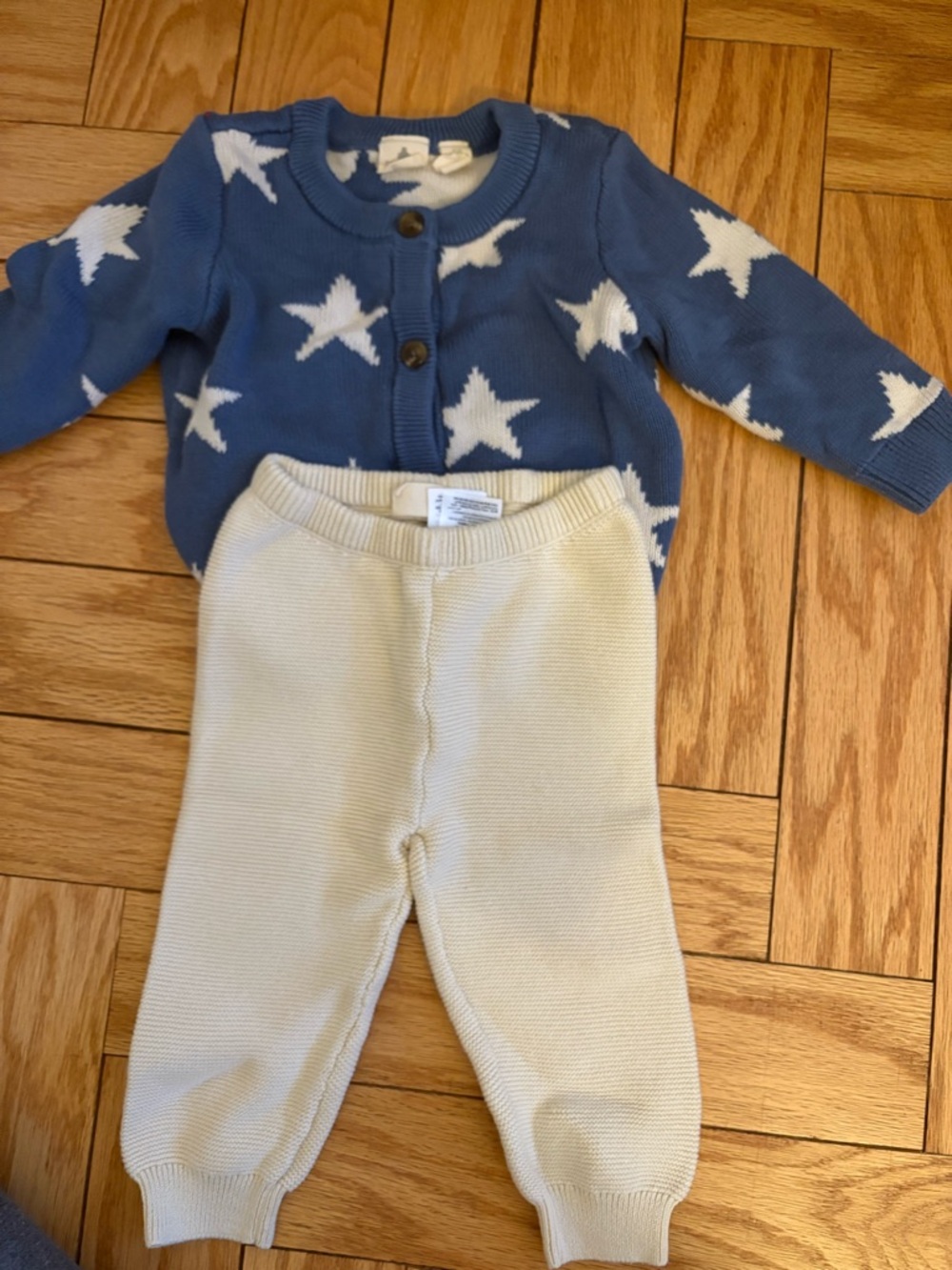 GAP Blue Star Cardigan and Cream Knit Pants Kids Matching Set